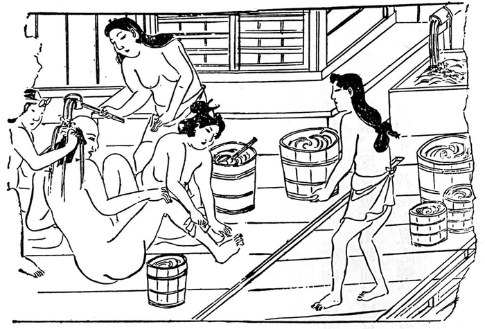 江戸時代の幼女たちが男性の体と頭を洗ってあげる姿を描いた挿絵。 幼女に対して日本メディア週刊現代は「現在、日本で盛んに行われている性売買店ソフランドと変わらない」として「ソフランドが『特殊浴場』に分類されるが、もしかしたらソフランドこそ日本浴場の伝統を最も忠実に受け継いだところかもしれない」という独特な解釈を出しもした。